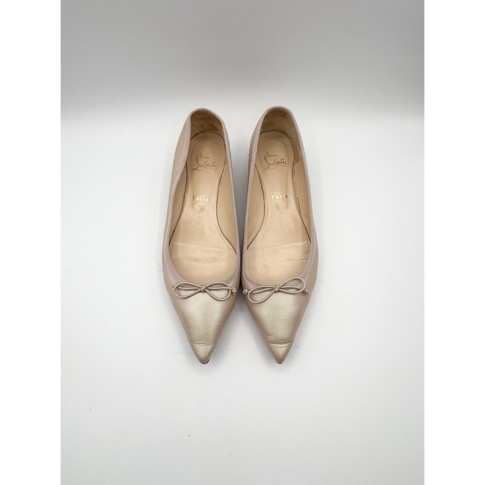 Christian Louboutin Iridescent Nude Pointed Toe Ballet Flats Spikes Size EU 39